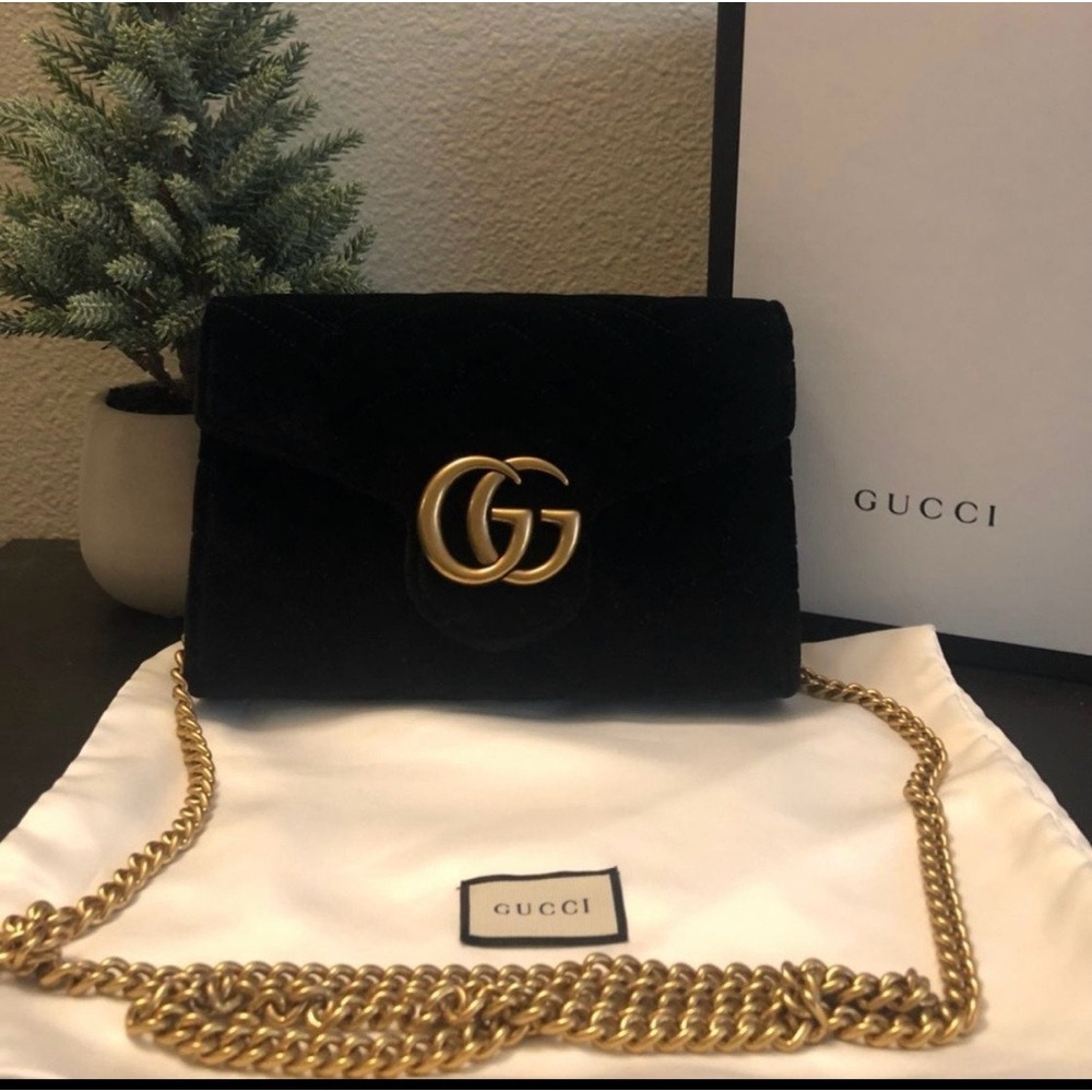 Gucci Black Velvet Marmont Wallet Bag